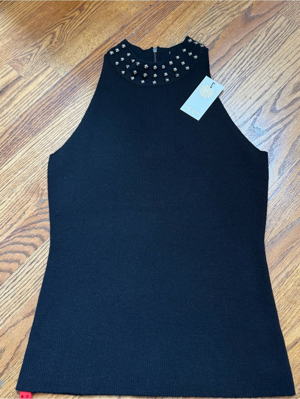 Ramy Brook Black Sleeveless Wool Tank with Studded Collar